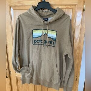 Patagonia Men's Brown Hooded Sweater with Mountain Logo